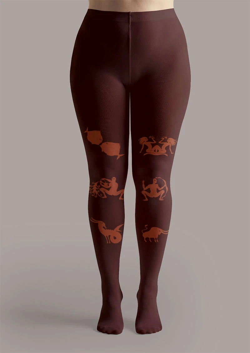 Burgundy Zodiac Animal Graphic Tights Hosiery Pantyhose