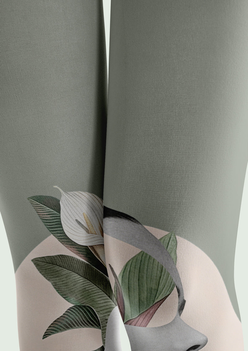 Green Lily Portrait Tights Hosiery Pantyhose