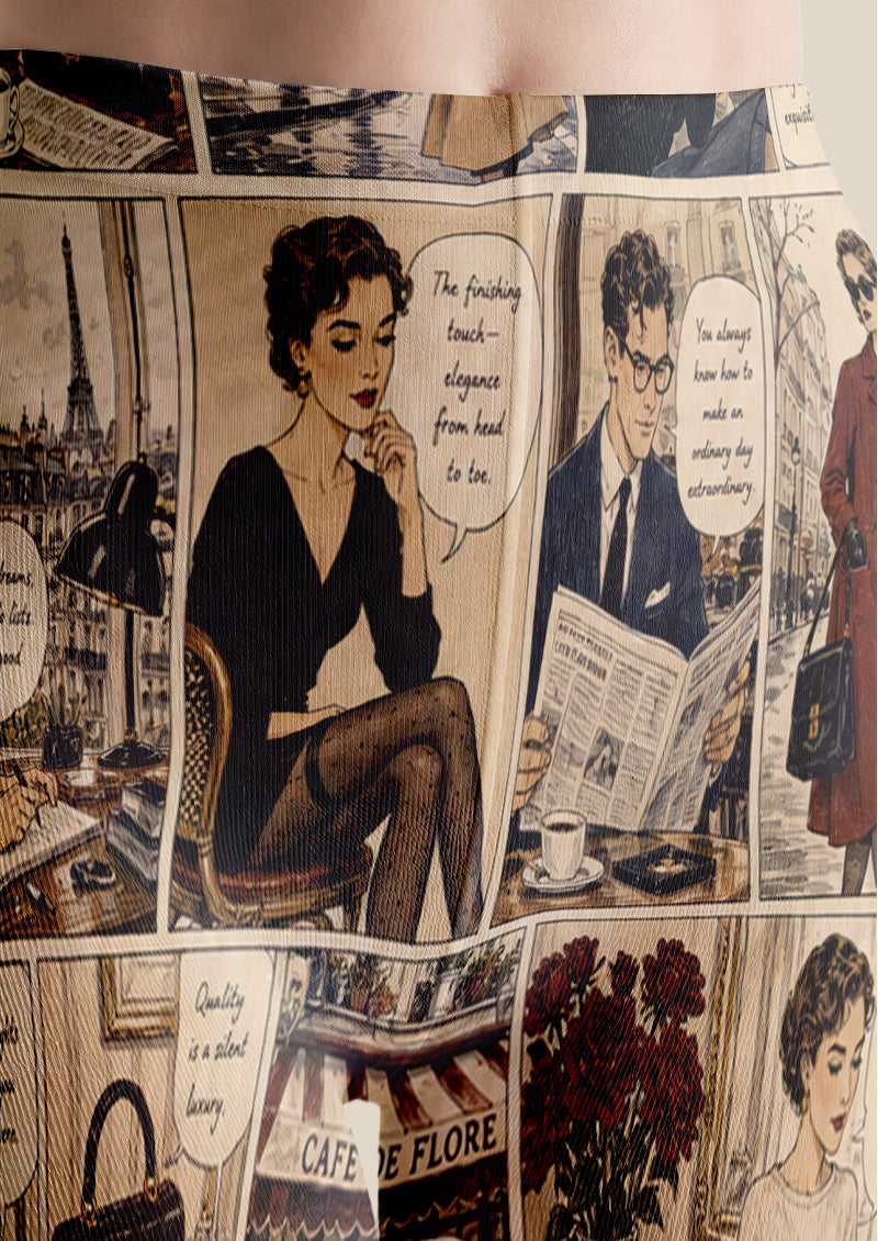 Beige Paris Comic Collage Tights
