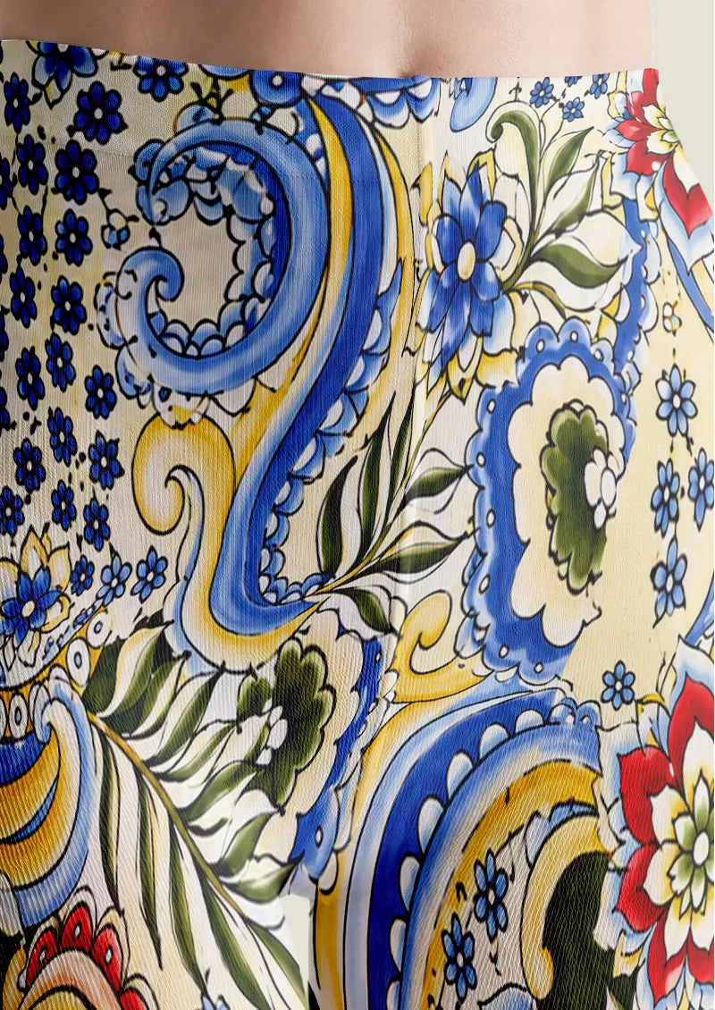 Colorful Paisley Floral Tile Print Tights Hosiery Pantyhose