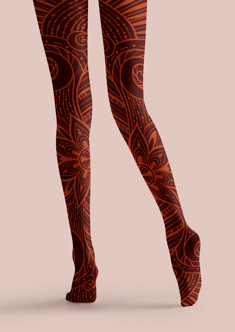 Red Brown Mandala Tattoo Tights Hosiery Pantyhose