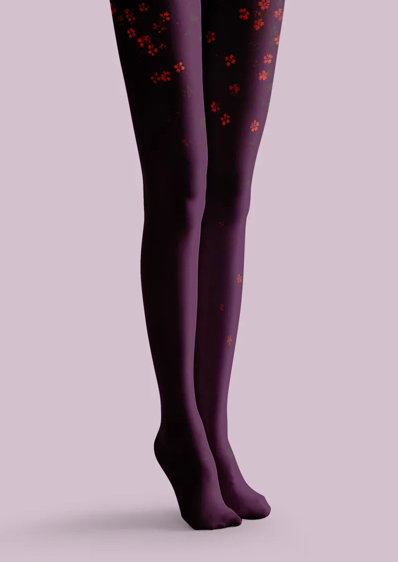 Purple Red Blossom Tights