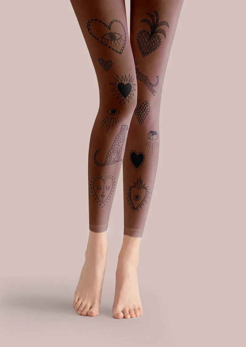 Ink Heart Tattoo Graphic&Artistic Footless Tights Hosiery Leggings