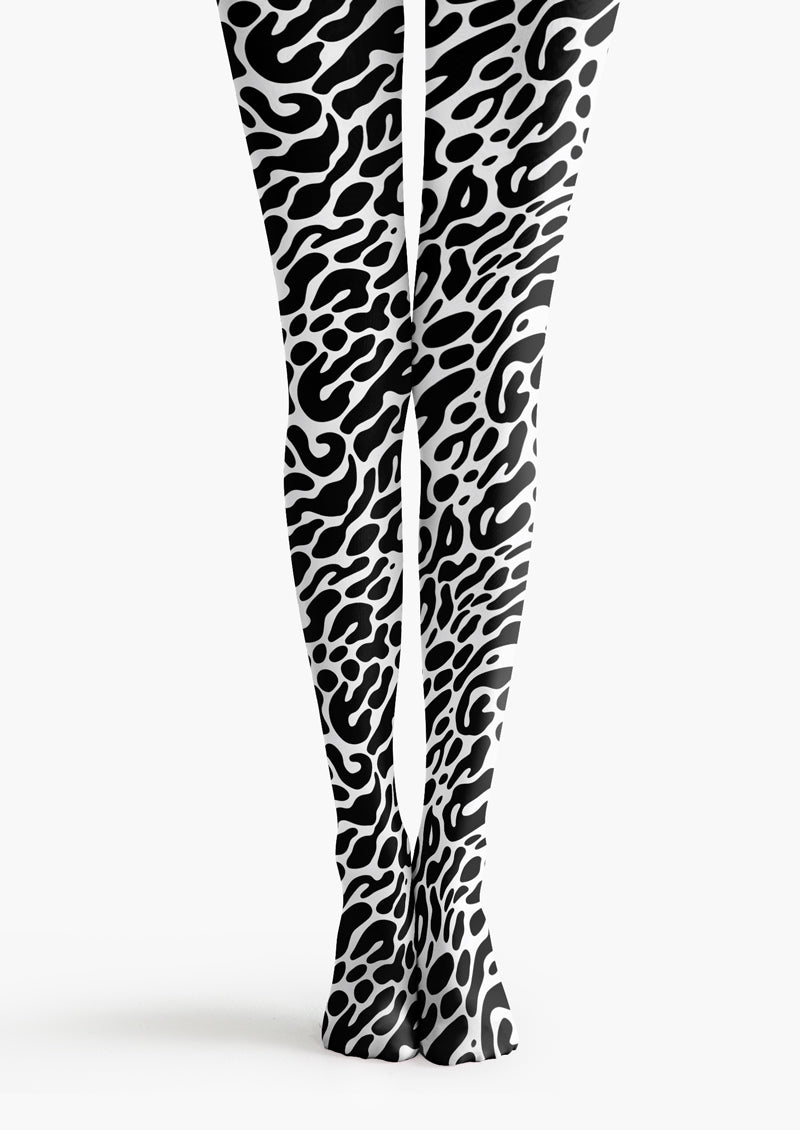 Black White Leopard Print Tights Hosiery Pantyhose