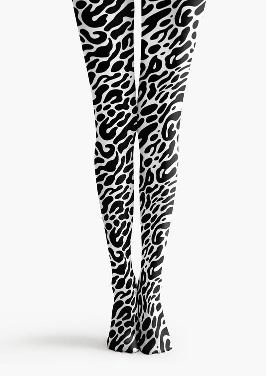 Black White Leopard Print Tights Hosiery Pantyhose