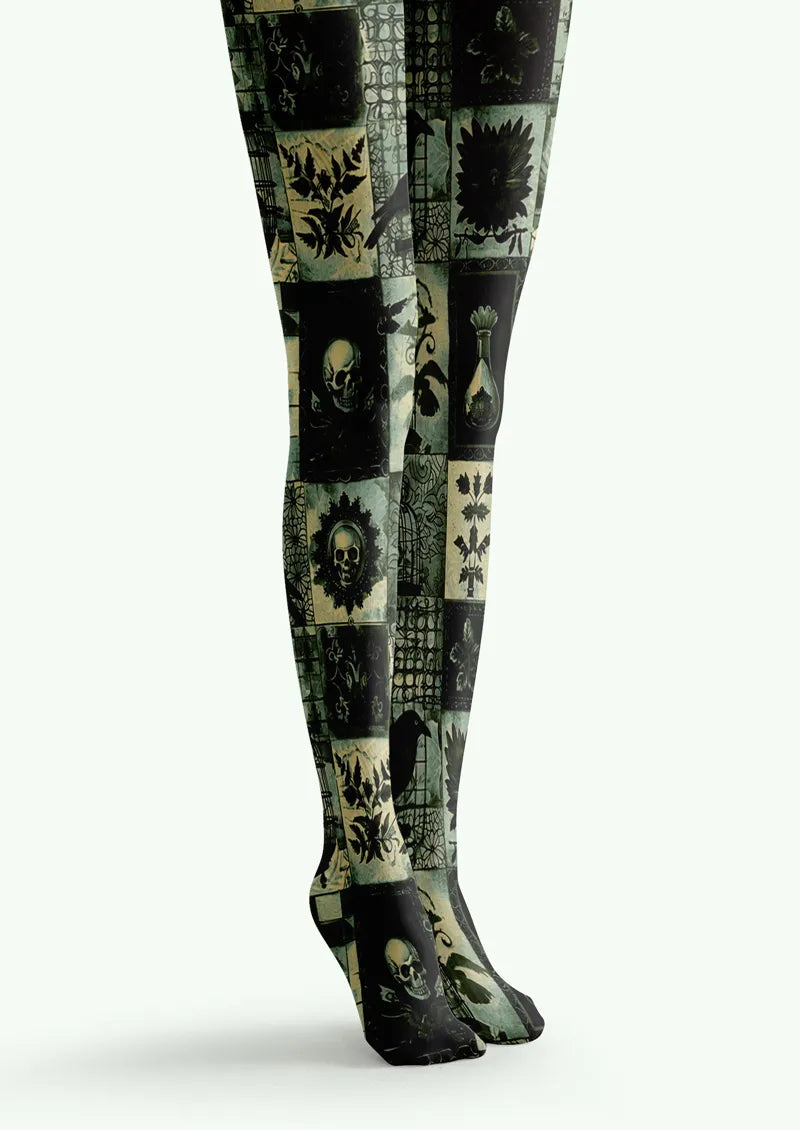 Green Skull Patchwork Tights