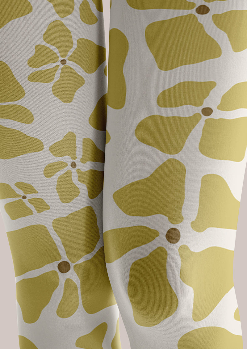 White Yellow Floral Tights Hosiery Pantyhose