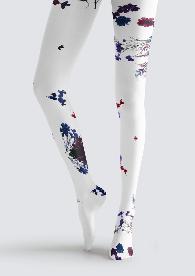 Pressed Blue Red Floral Tights Hosiery Pantyhose