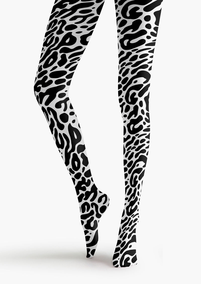 Black White Leopard Print Tights Hosiery Pantyhose