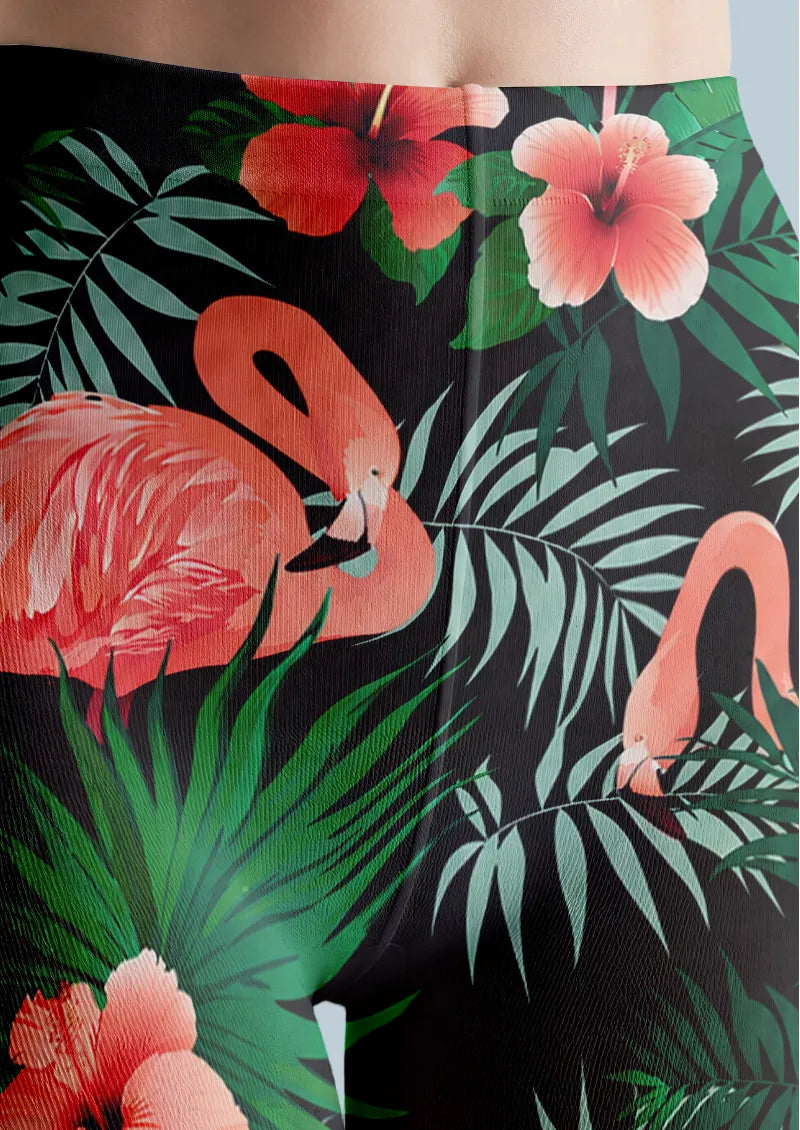 Black Flamingo Tropical Floral Tights Hosiery Pantyhose