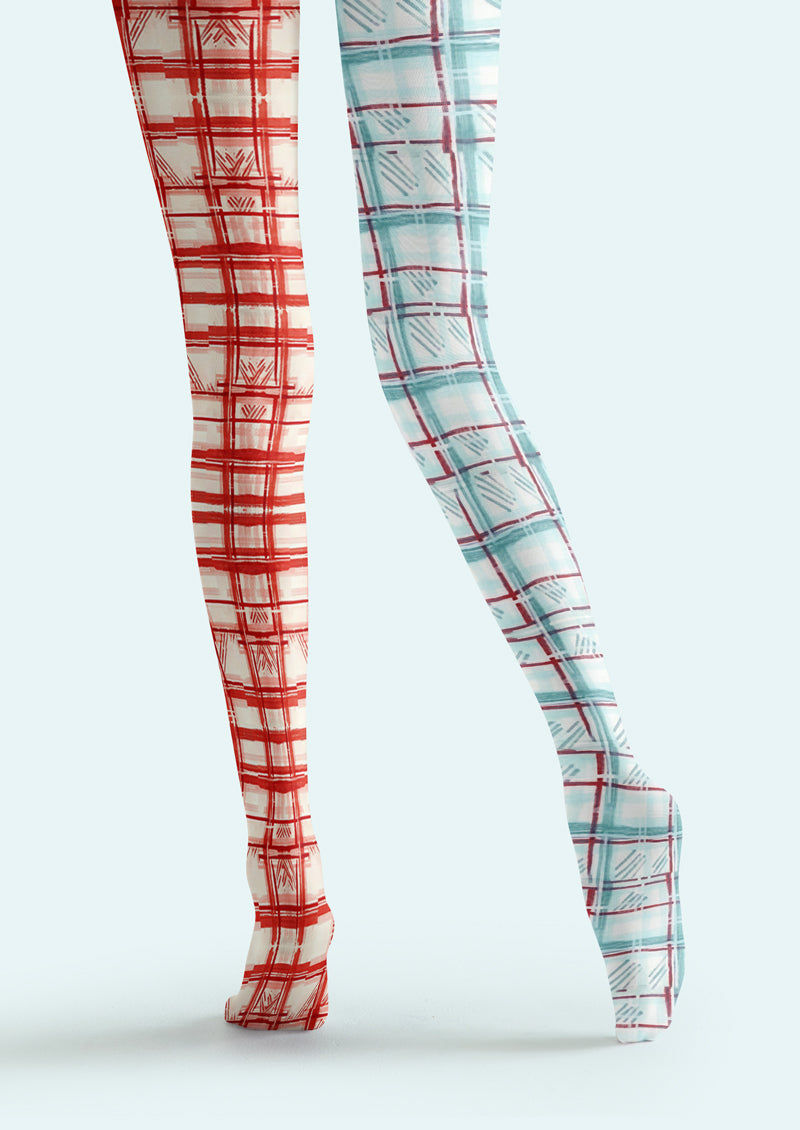 Red Blue Plaid Printed Tights Hosiery Pantyhose