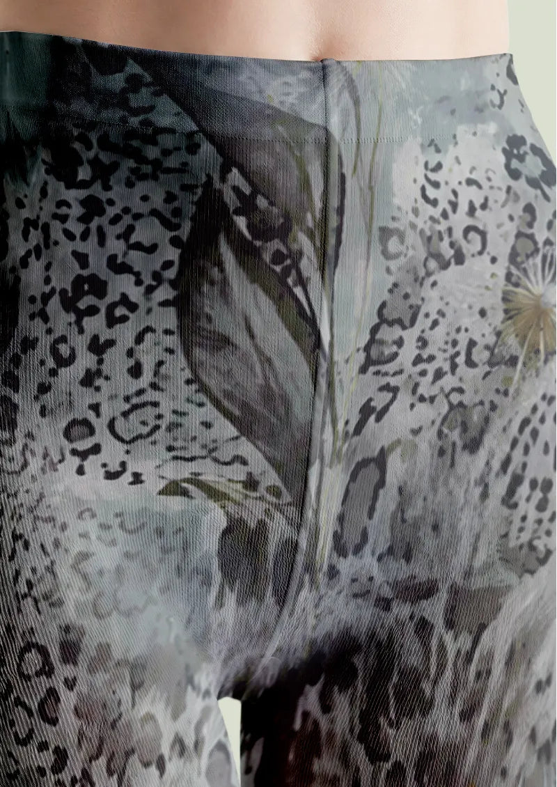 Gray Tiger Leopard Print Tights