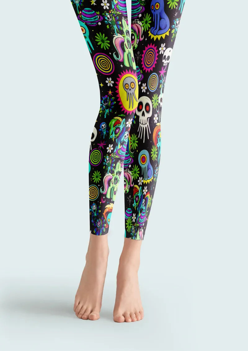 Psychedelic Alien Skull Graphic&Artistic Footless Tights Hosiery Leggings