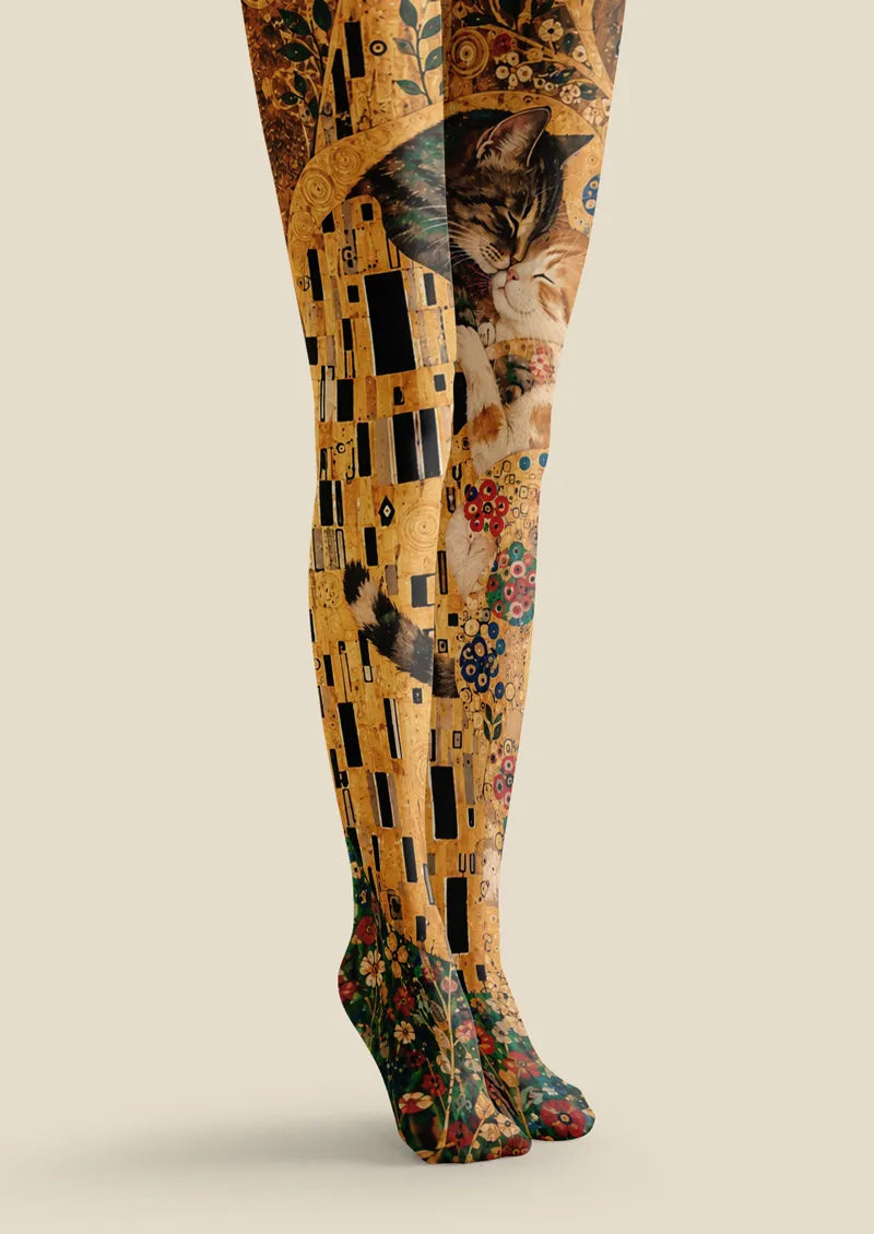 Yellow Cat Floral Tights