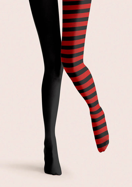 Black-Red Split Stripes Tights Hosiery Pantyhose