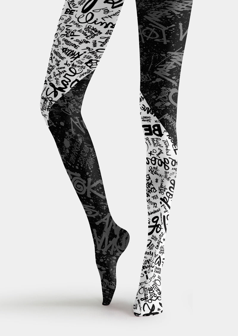Black White Graffiti Tights Hosiery Pantyhose