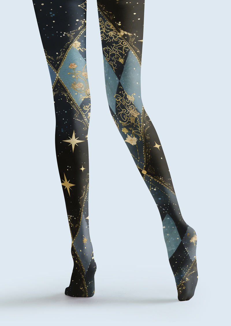 Starry Night Argyle Printed Tights Hosiery Pantyhose