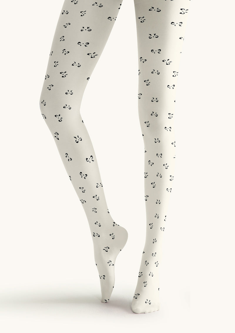 White Mini Symbol Printed Tights Hosiery Pantyhose