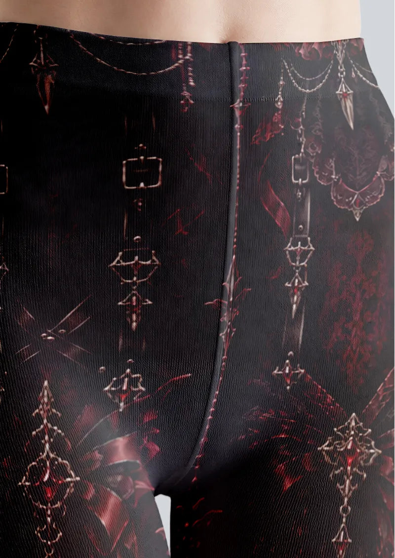 Black Burgundy Gothic Ribbon Tights