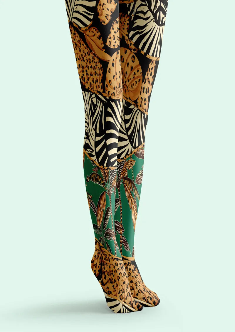 Leopard Zebra Baroque Patchwork Tights Hosiery Pantyhose