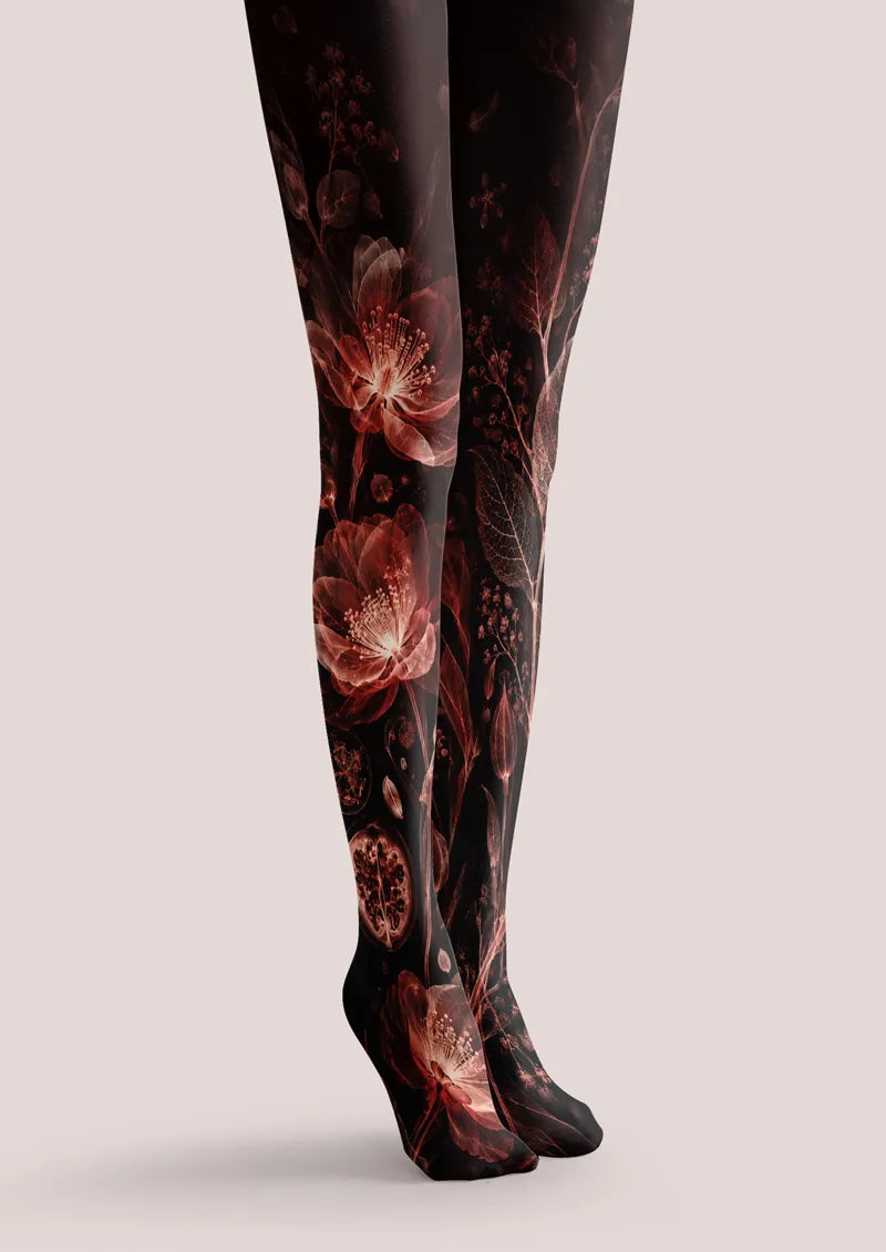 Black Red Floral Tights