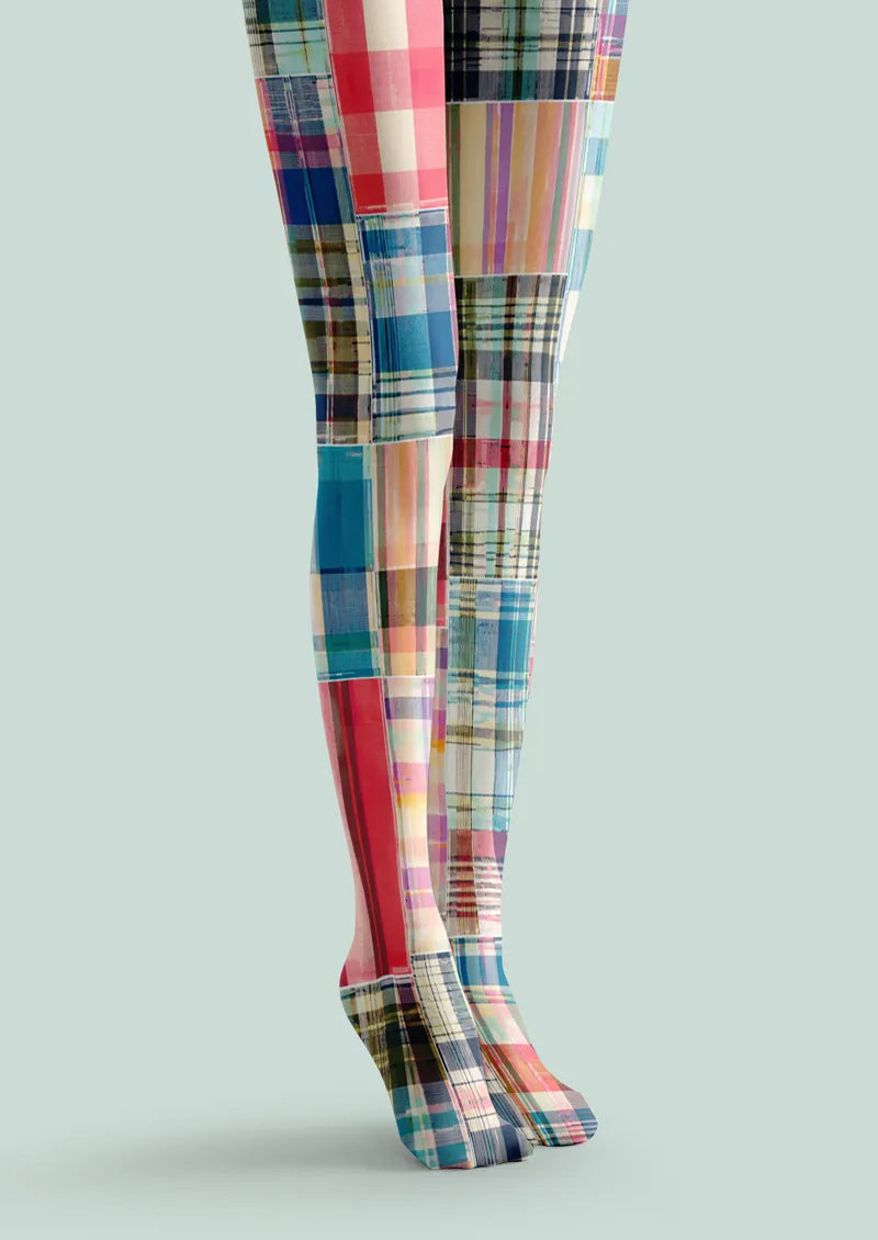 Colorful Patchwork Plaid Print Tights Hosiery Pantyhose