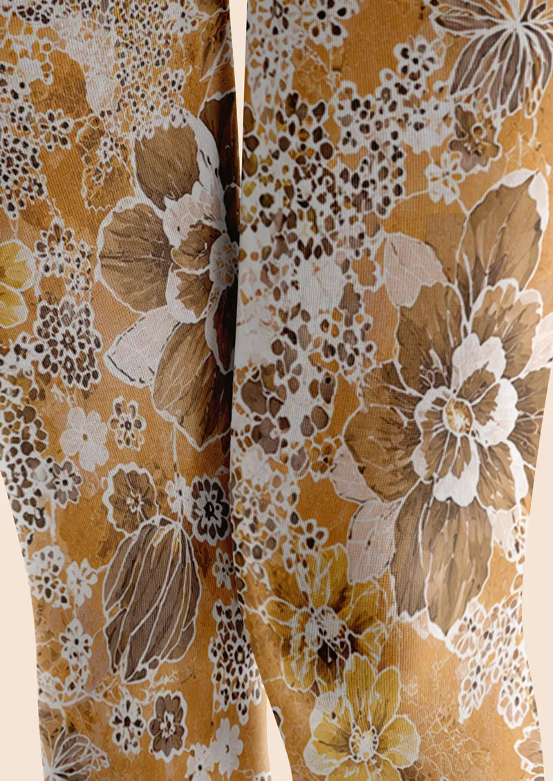 Golden Brown Floral Lace Footless Tights Hosiery Leggings