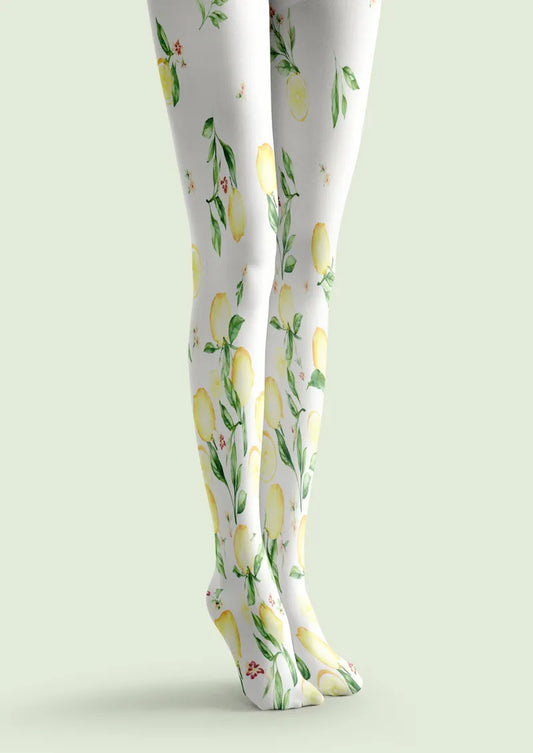 Fresh Lemon Botanical Vine Print Tights Hosiery Pantyhose