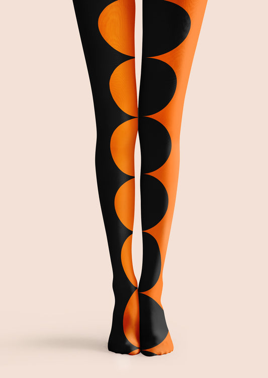 Orange Black Dot Printed Tights Hosiery Pantyhose