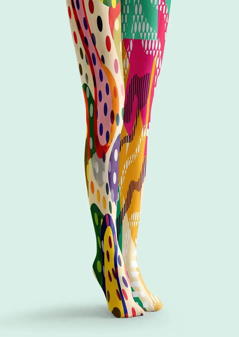 Colorful Split Polka Dot and Geometric Graphic Tights Hosiery Pantyhose