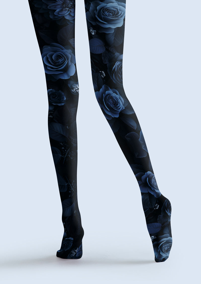 Dark Blue Rose Tights Hosiery Pantyhose