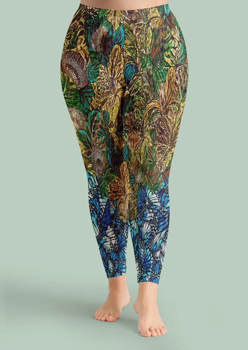 Verdant Butterfly Floral Lace Footless Tights Hosiery Leggings