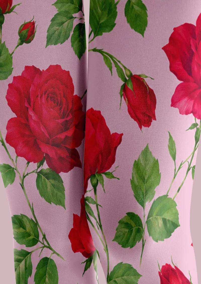 Rose Garden Floral Print Footless Tights Hosiery Leggings