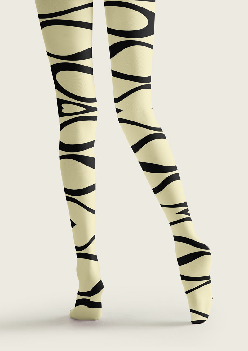 Beige Black Heart Swirl Tights Hosiery Pantyhose