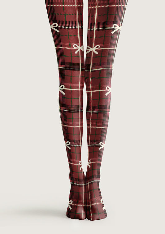 Red Plaid Bow Tights Hosiery Pantyhose