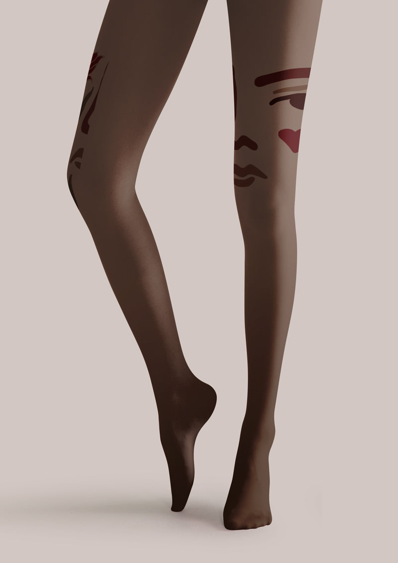 Brown Face Flower Tattoo Tights Hosiery Pantyhose