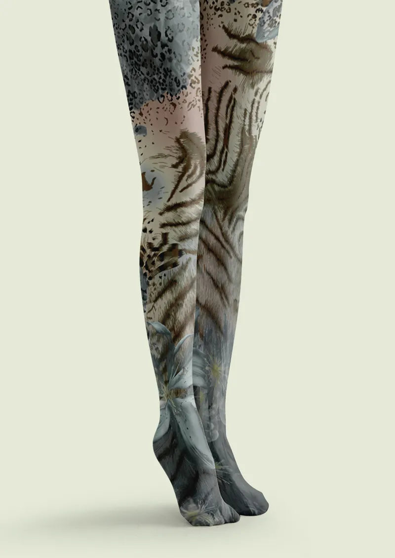 Gray Tiger Leopard Print Tights