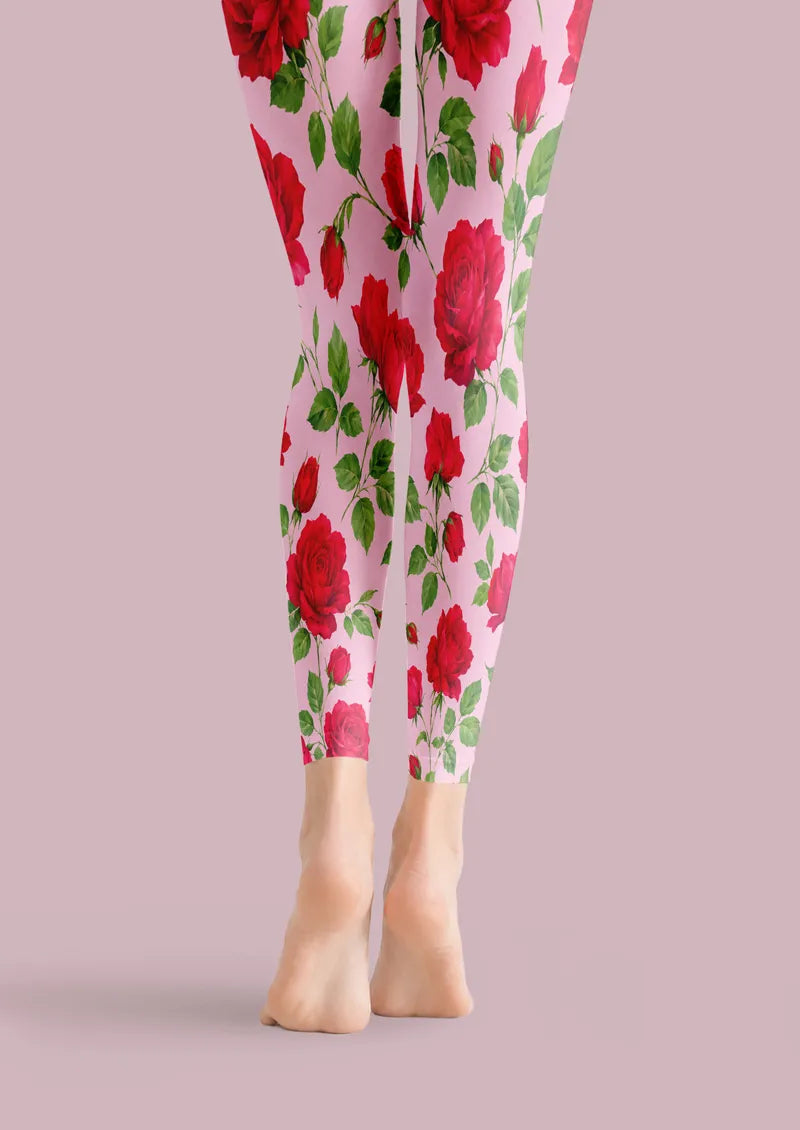 Rose Garden Floral Print Footless Tights Hosiery Leggings