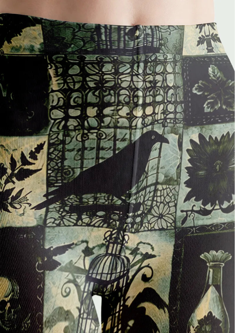 Green Skull Patchwork Tights
