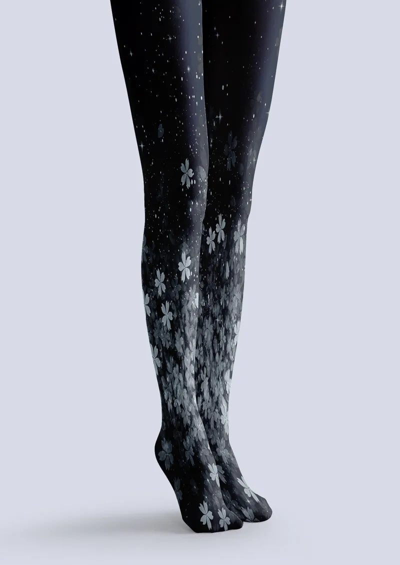 Navy Gray Floral Tights
