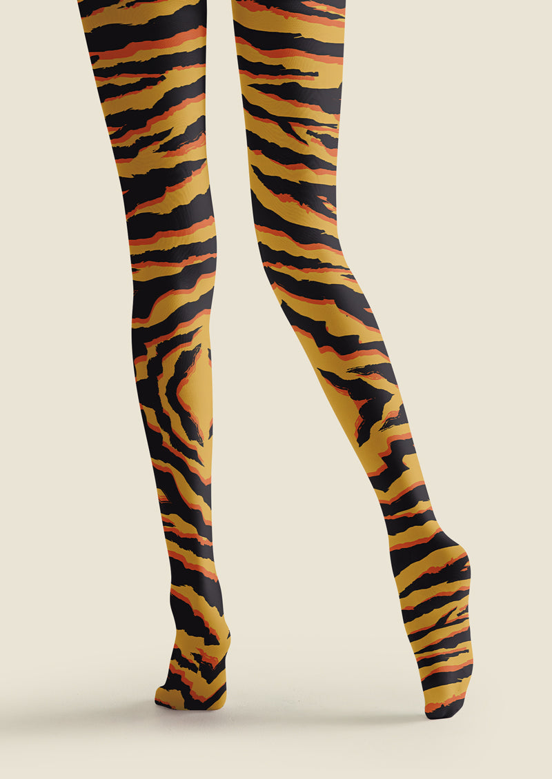 Yellow Black Tiger Stripe Tights Hosiery Pantyhose