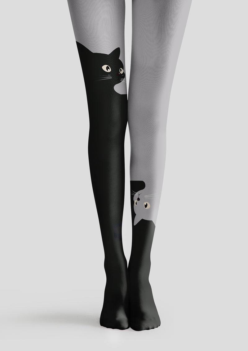 Two Tone Cat Print Tights Hosiery Pantyhose