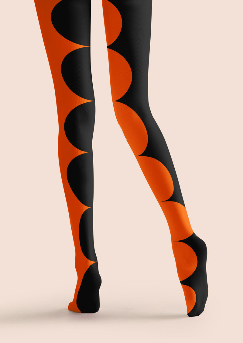 Orange Black Dot Printed Tights Hosiery Pantyhose