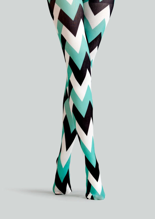 Tri - Hue Zigzag Print Tights Hosiery Pantyhose