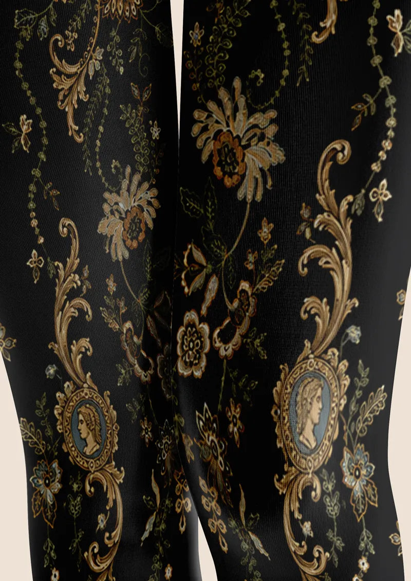 Gilded Baroque Floral Print Footless Tights Hosiery Leggings