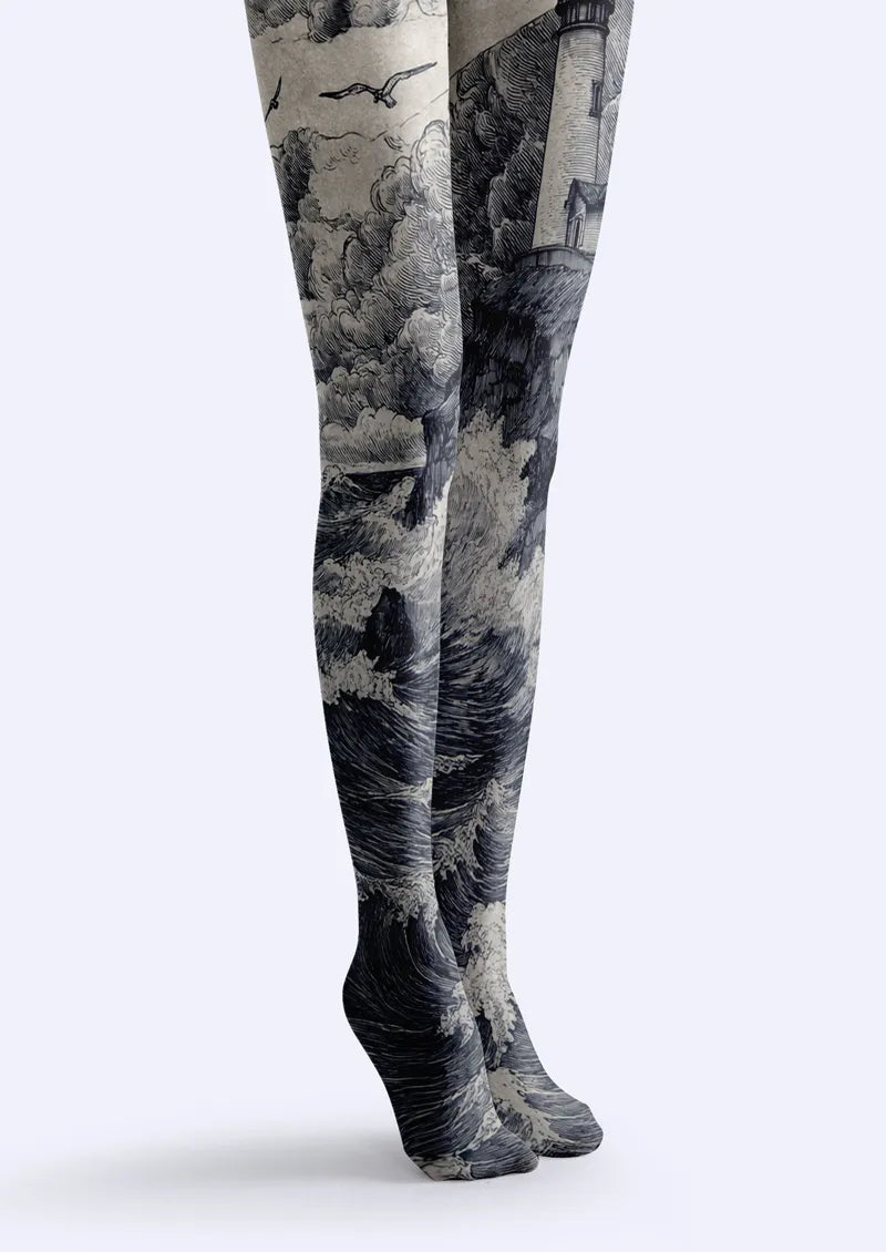 Gray Lighthouse Seascape Tights