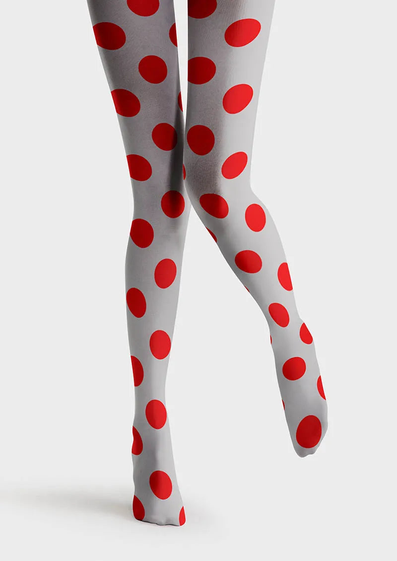 Grey-Red Dots Tights Hosiery Pantyhose