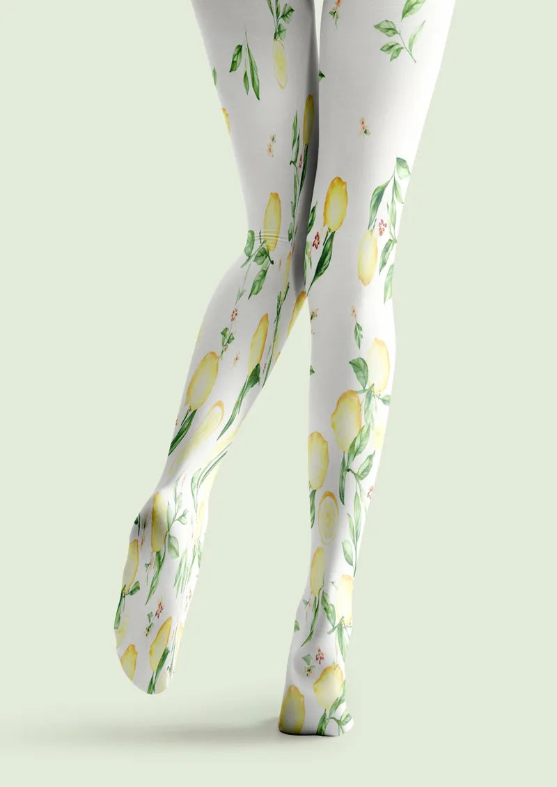 Fresh Lemon Botanical Vine Print Tights Hosiery Pantyhose