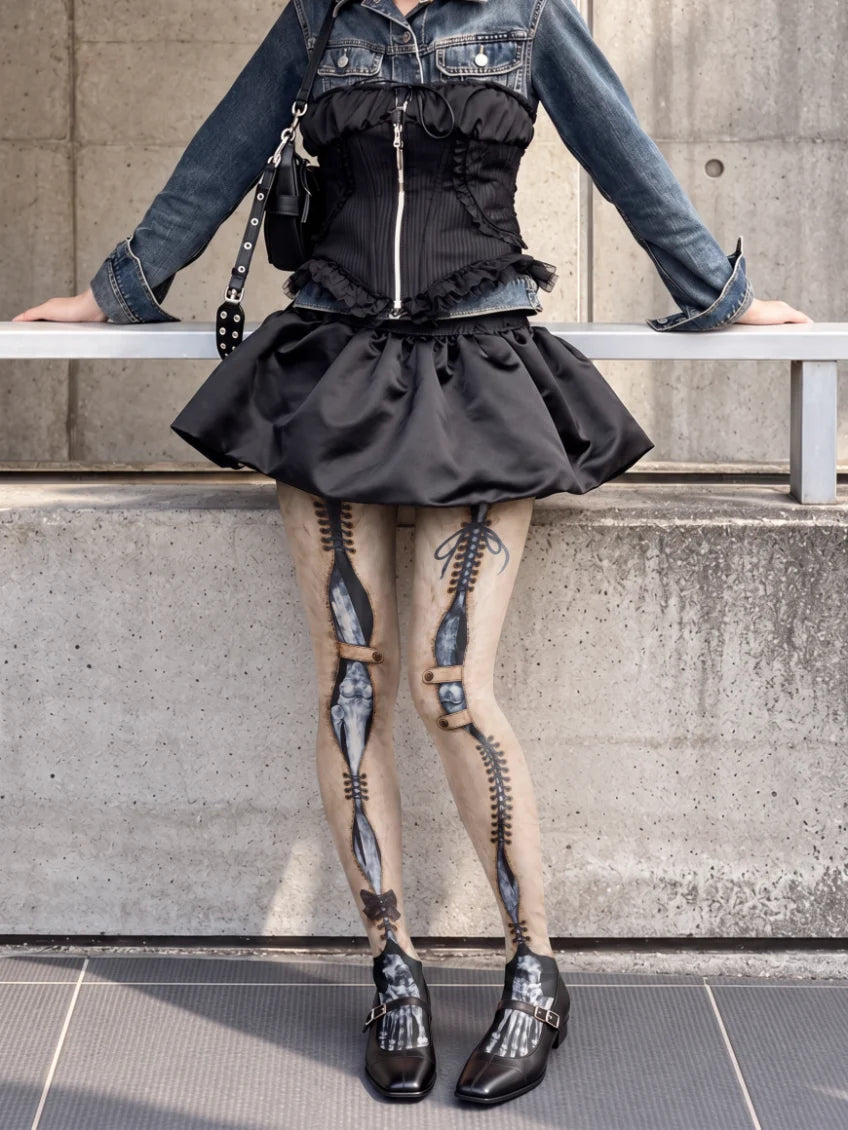 Beige Skeleton Tights