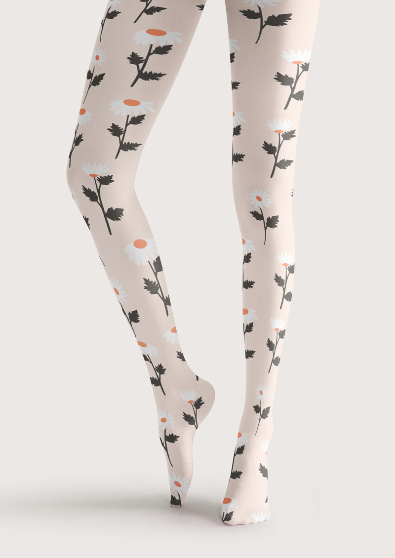 White Daisy Tights Hosiery Pantyhose